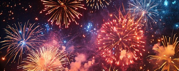 Fototapeta premium fireworks in the sky with many colored and bright lights