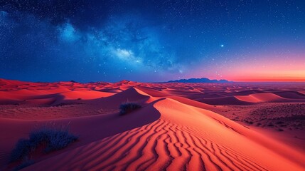 Naklejka premium Starlit Desert: Glowing Sands Under the Cosmos