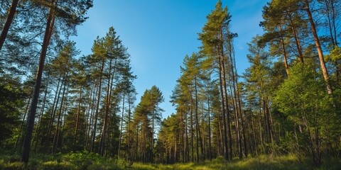 serene and minimalistic forest with tall trees