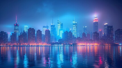 Fototapeta na wymiar City of Lights: Glowing Metropolis in the Night