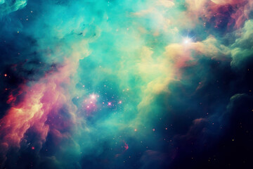 Vibrant Cosmic Nebula with Stars and Clouds - obrazy, fototapety, plakaty