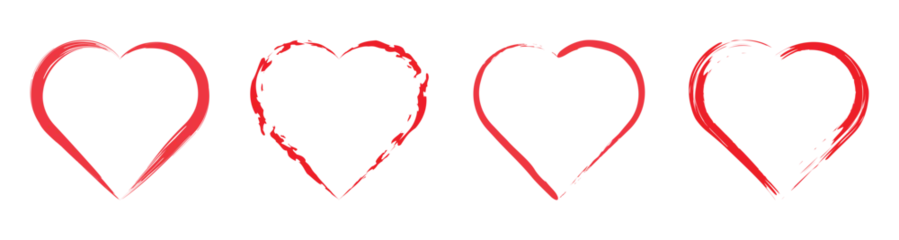 Poster heart shape icons set . red love valentine symbol on transparent background. paint brush drawn shape vector illustration. © MKInayem