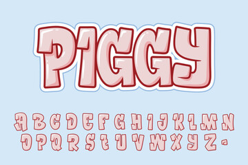 Alphabet Pink Piggy Graffiti Font Type Cartoon Vector - obrazy, fototapety, plakaty