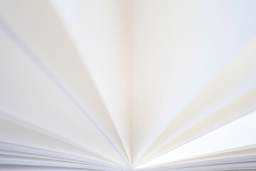 Opened book with white blank open pages. Very narrow depth of field