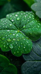 A Close-Up of a Shamrock Leaf Adorned with Delicate Dew Drops - A Captivating Image Evoking the Essence of St. Patrick's Day and the Beauty of Nature