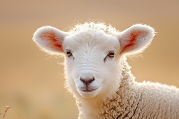 Fototapeta premium Adorable White Lamb Bathed in Golden Light