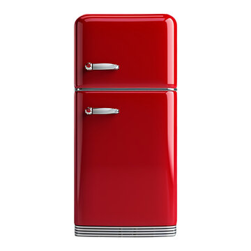 Red refrigerator on transparent background