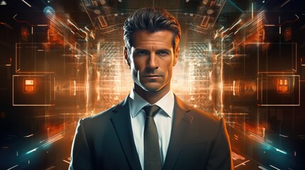Fototapeta premium Confident Businessman Against Digital Background