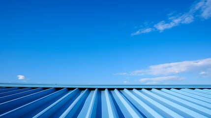 Fototapeta na wymiar Une vue en contre-plongée d'un toit ondulé d'un hangar sous un ciel clair.