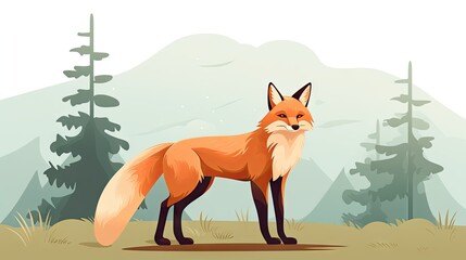 legance of a standing lovely red fox with a raised tail.