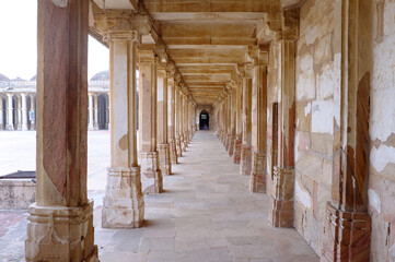 Stone Columns and beams corridor of Mosque in Sarkhej Roza, Ahmedabad, India