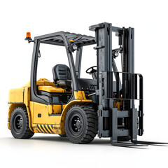 Warehouse forklift in action isolated on white background, vintage, png
