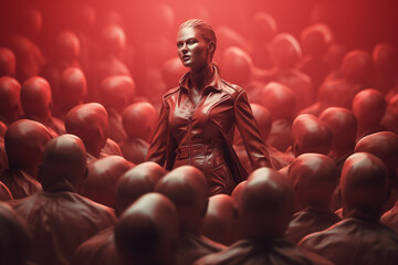 Rebel Women. 3D Render of Leader in Dystopian Crowd. Generative ai