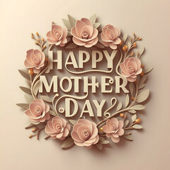Beige Modern Floral Happy Mother's Day, 3d render, typography, illustration