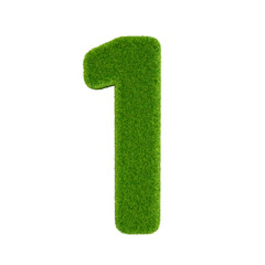 Grass-covered number 1 isolated on transparent background. 3D rendering