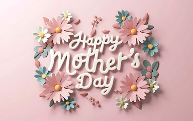 Pastel Aesthetic Floral Happy Mother's Day, 3d render, typography, illustration