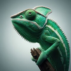 green chameleon on  white