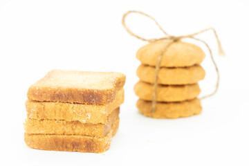 cookies or biscuits, traditional dessert, nutrition snack, dessert or breakfast food isolated on white background