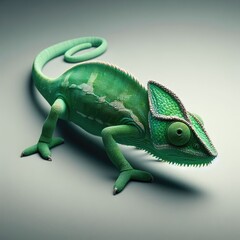 green chameleon on  white