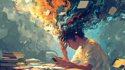 an illustration of anxiety as digital art - obrazy, fototapety, plakaty