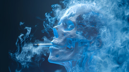 Holographic Anatomy Illustration of Smoker with Blue Smoke Effects