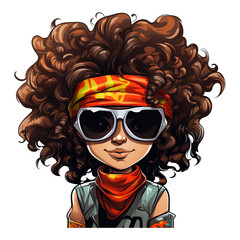 curly hair cartoon vector illustration dressed as a rocker isolated on white background