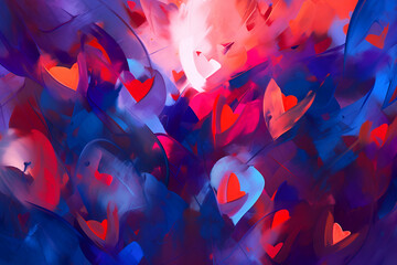 Picturesque red and blue background with hearts. Valentine's Day