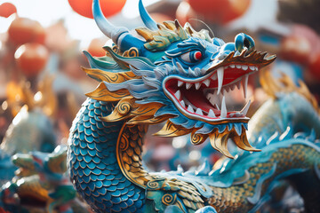 Obraz premium Blue Chinese Dragon symbol of 2024. Chinese New Year