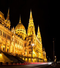 Fototapeta na wymiar The picturesque landscape of the Parliament in Budapest, Hungary at night. Charming places.