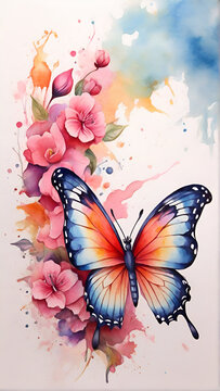 a water color butterfly Gorgeous colorful background. generated by AI