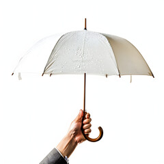 Hand holding an umbrella in the rain isolated on white background, cinematic, png
