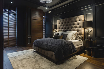 Luxury moody bedroom interior design 