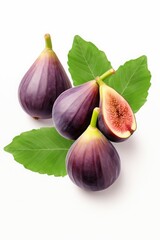 violet figs on a white background. whole and half tropical fruits.