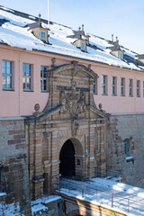 snow covered citadel at Petersberg mountain in Erfurt in Winter