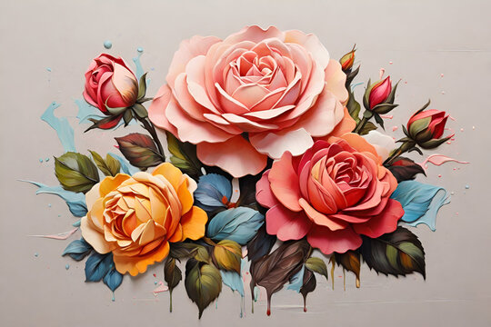  colorful isolated rose oil painting. generated by AI