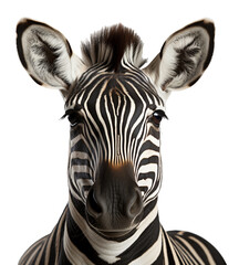 close up portrait of zebra animal on transparent background, generative ai