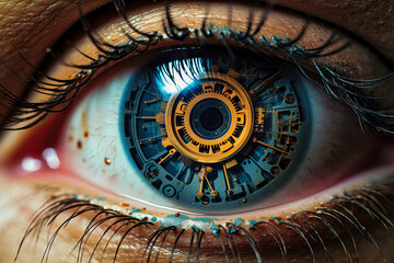 Fototapeta premium a mans eye showing a digital background with an eye
