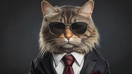 Funny Cat businessman in a suit and tie ai generated image