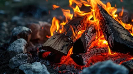 Rolgordijnen Bonfire campfire camping tourism wood wallpaper background © Irina