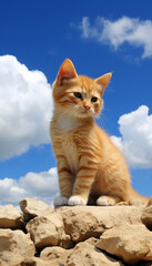 a cute kitten posing against a vibrant background for sale