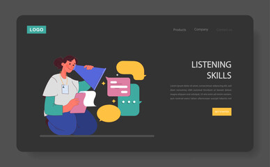 Humanizing healthcare web banner or landing page dark or night mode. Modern physician approach on medical treatment. Doctor' listening skill, ethical commitment and alliance. Flat vector illustration