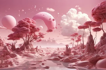Raamstickers Abstract landscape in pink © Kirill