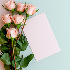 bouquet of roses with blank card