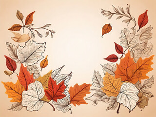 Hand drawn autumn background with leaves.