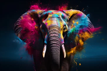Fotobehang Kaleidoscopic Elephant in a Color Explosion © Canvas Alchemy