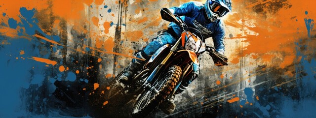 Vibrant royal blue and orange grunge textures for poster and web banner design, perfect for extreme, sportswear, racing, cycling, football, motocross