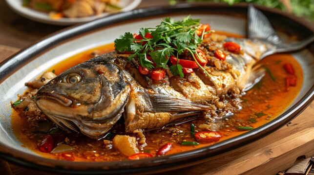 This is a photo of a gourmet braised swordfish side dish.