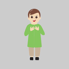 Muslim boy cartoon illustration for ramadan kareem And islamic culture, Cute cartoon young muslim boy different expressions