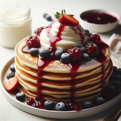 pancakes with berries and cream
