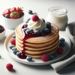 pancakes with berries and cream